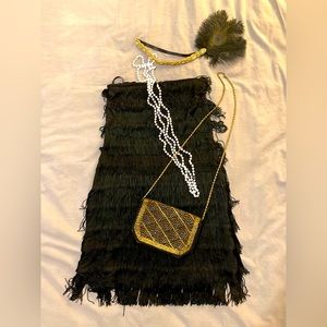 Express sz 2 NWT black flapper dress and accessories